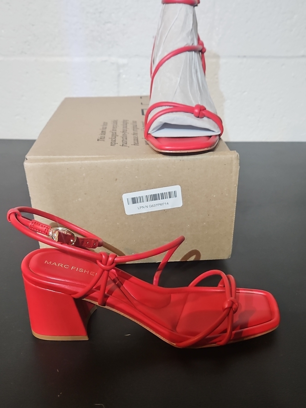 Marc Fisher Red Knotted Strappy Block Heel Sandals
